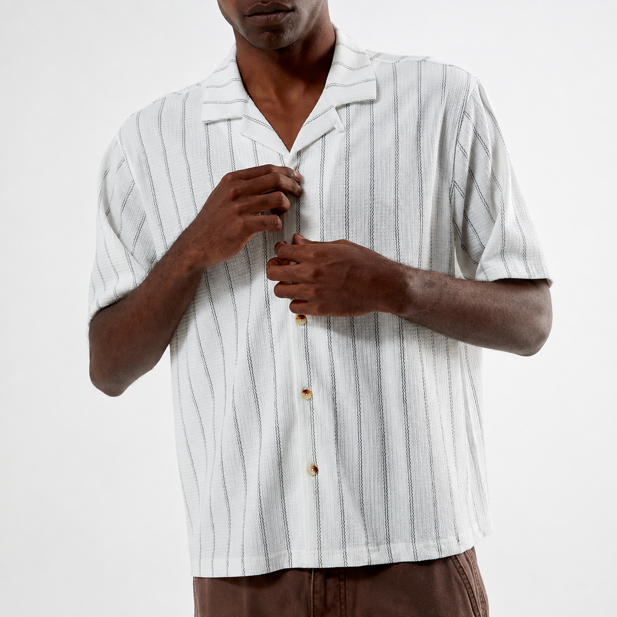 Oversized Striped Short Sleeve Camp Collar Shirt for Men