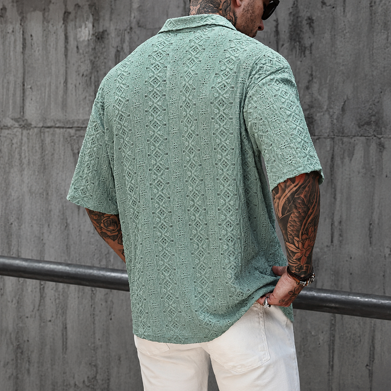 Textured Jacquard Short Sleeve Polo Shirt with Casual Vacation Style For Men