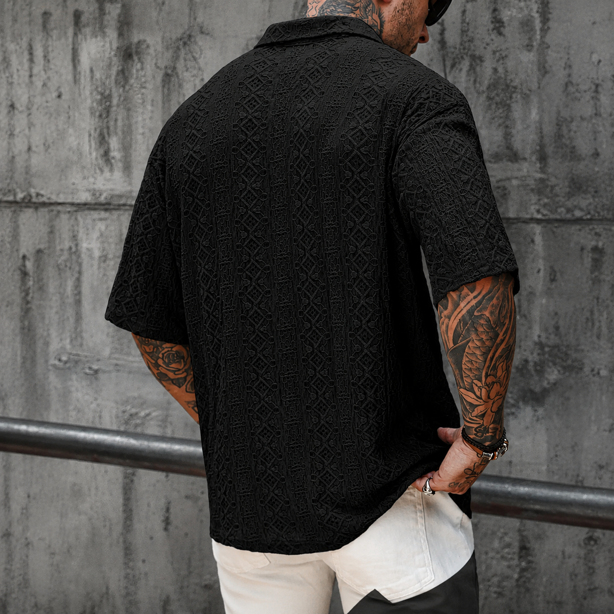 Textured Jacquard Short Sleeve Polo Shirt with Casual Vacation Style For Men