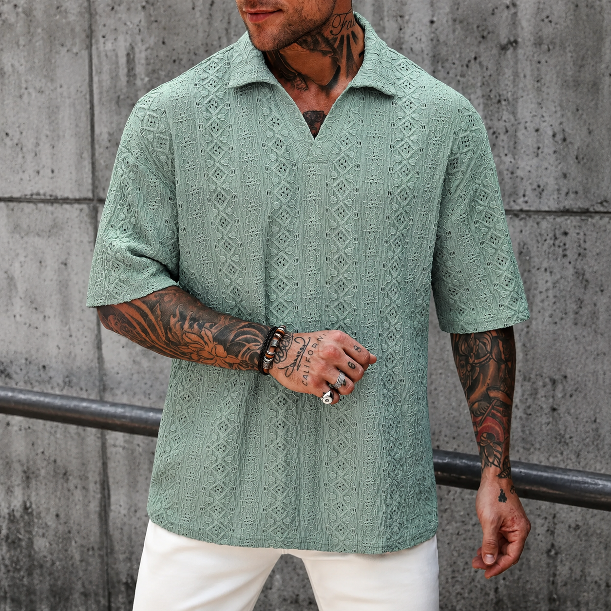 Textured Jacquard Short Sleeve Polo Shirt with Casual Vacation Style For Men