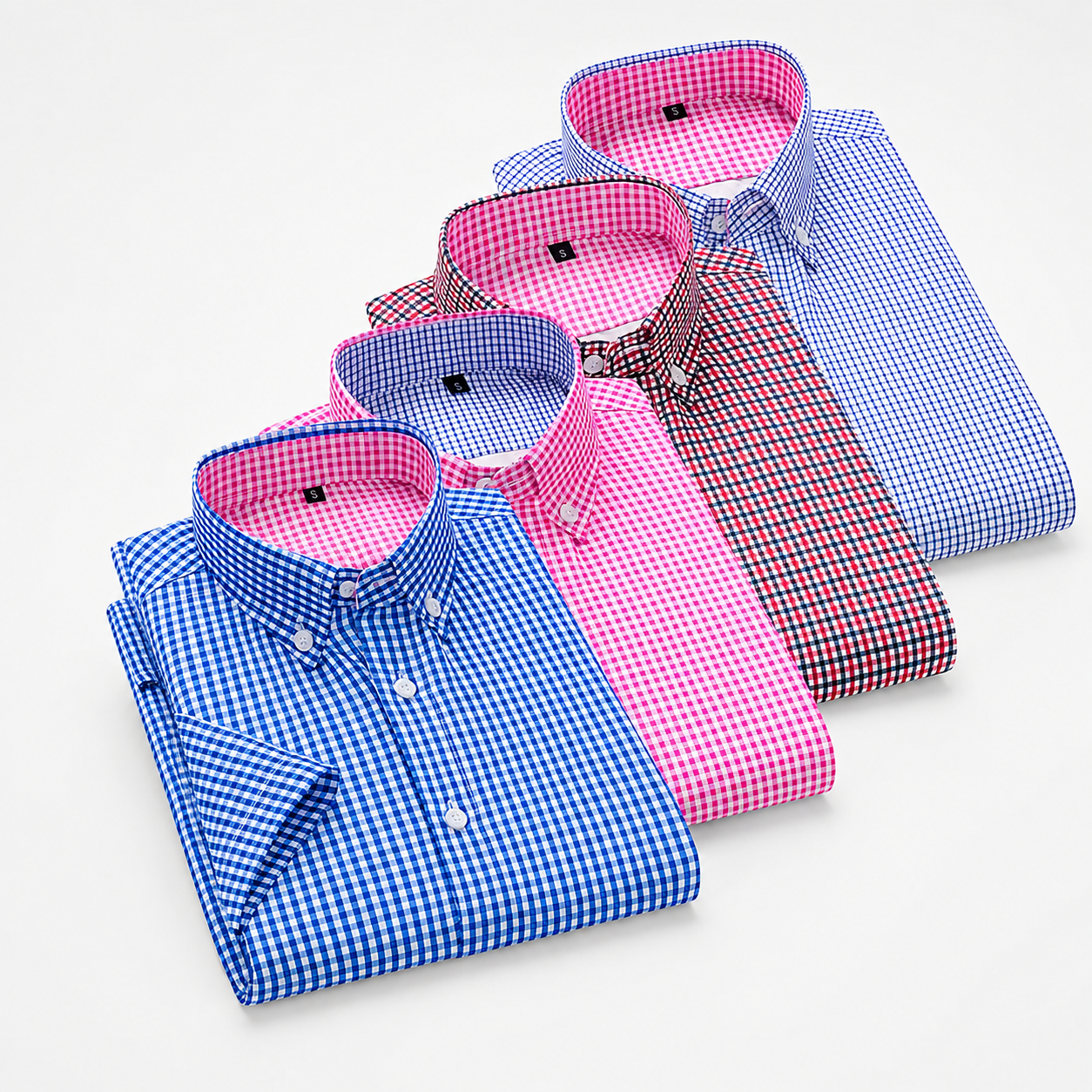  Pack Of 4 Classic Buttoned Turn Down Collar Short Sleeve Shirt For Men