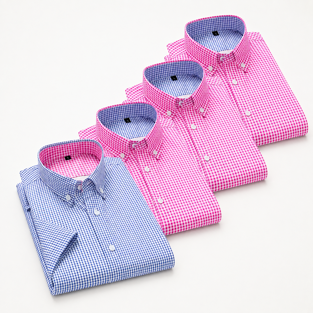  Pack Of 4 Classic Buttoned Turn Down Collar Short Sleeve Shirt For Men