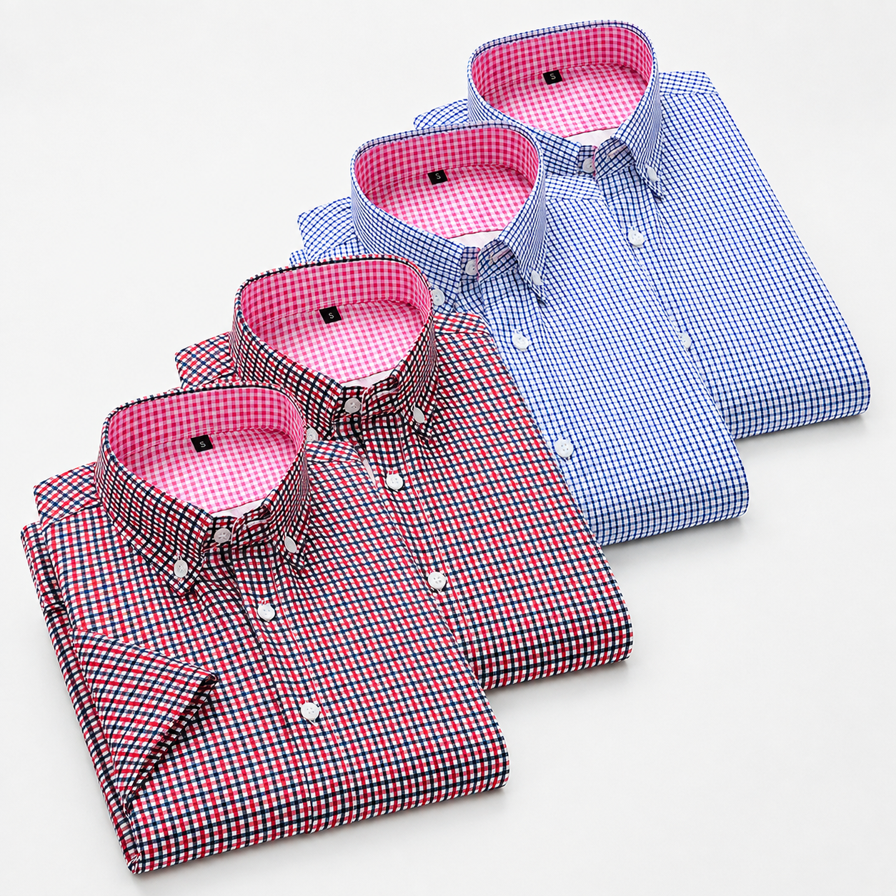  Pack Of 4 Classic Buttoned Turn Down Collar Short Sleeve Shirt For Men