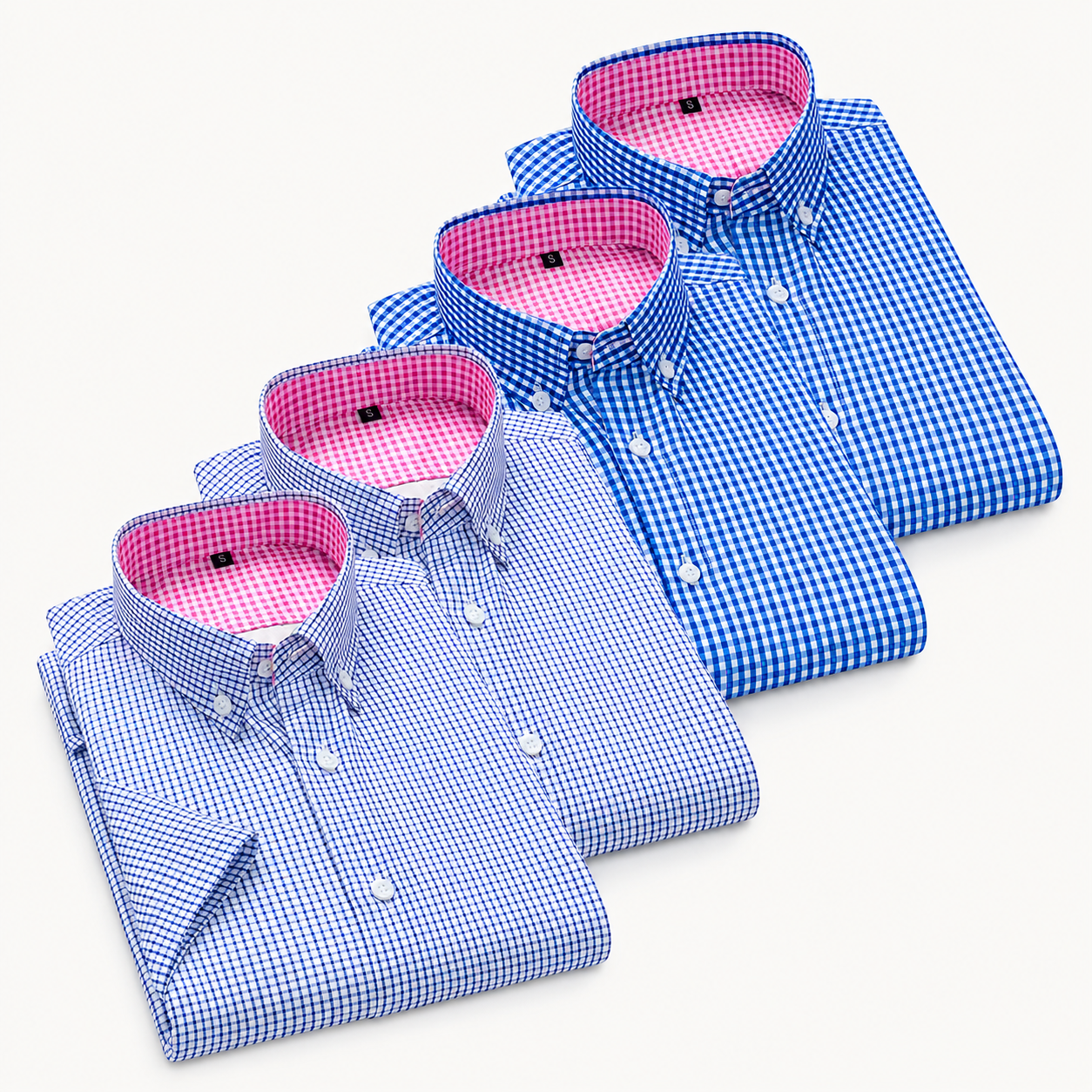  Pack Of 4 Classic Buttoned Turn Down Collar Short Sleeve Shirt For Men
