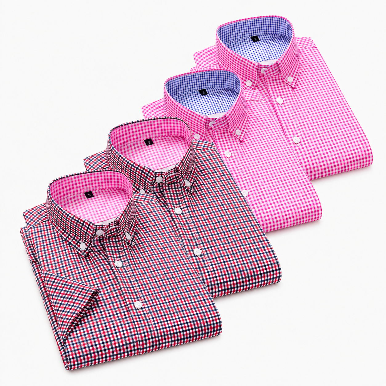  Pack Of 4 Classic Buttoned Turn Down Collar Short Sleeve Shirt For Men
