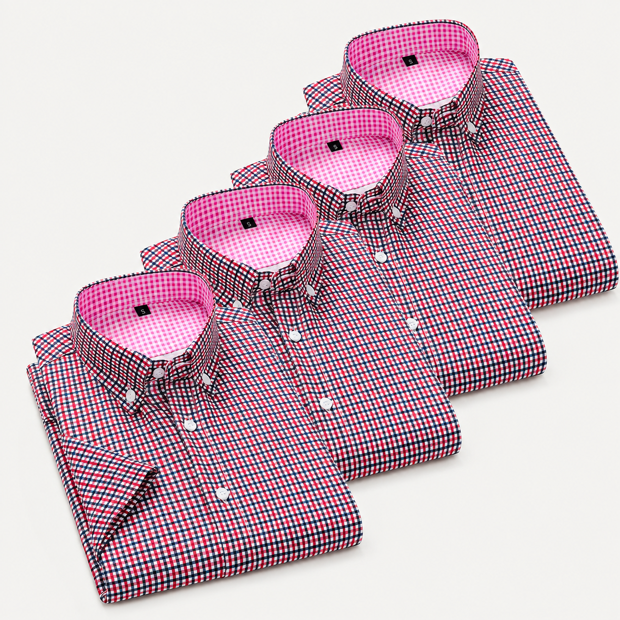  Pack Of 4 Classic Buttoned Turn Down Collar Short Sleeve Shirt For Men