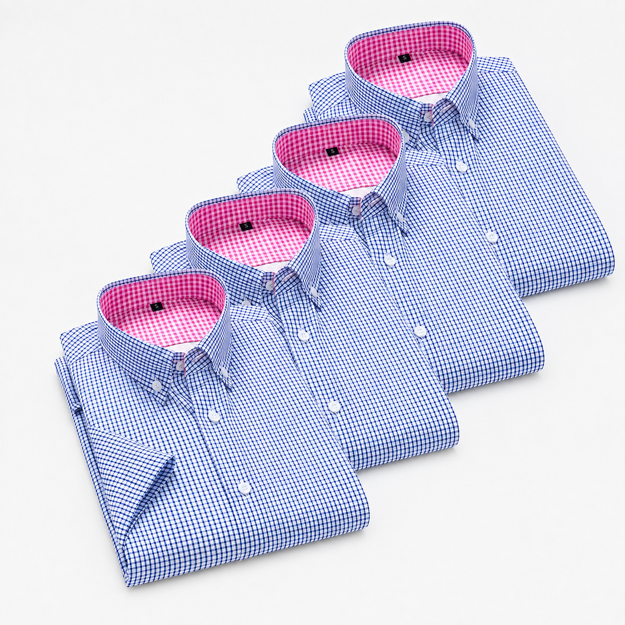  Pack Of 4 Classic Buttoned Turn Down Collar Short Sleeve Shirt For Men