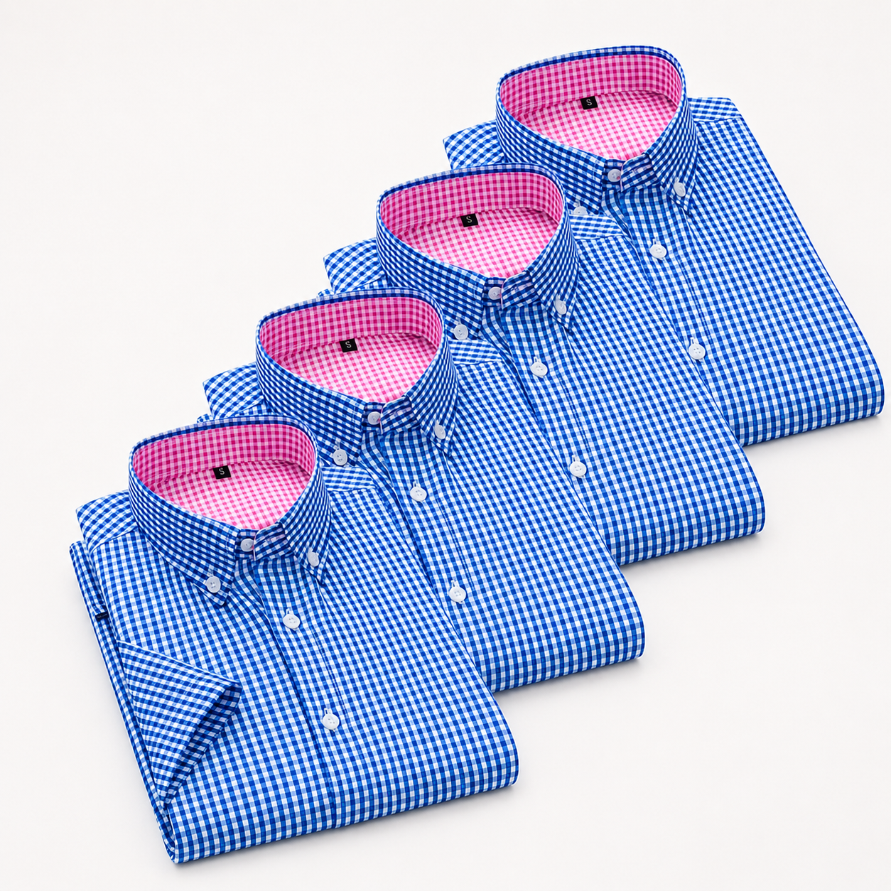  Pack Of 4 Classic Buttoned Turn Down Collar Short Sleeve Shirt For Men