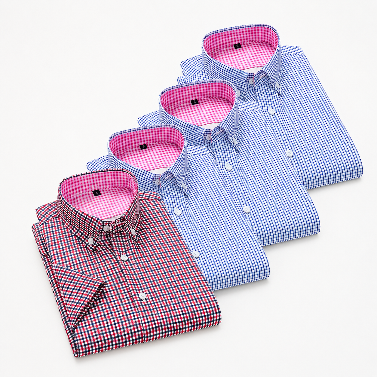 Pack Of 4 Classic Buttoned Turn Down Collar Short Sleeve Shirt For Men