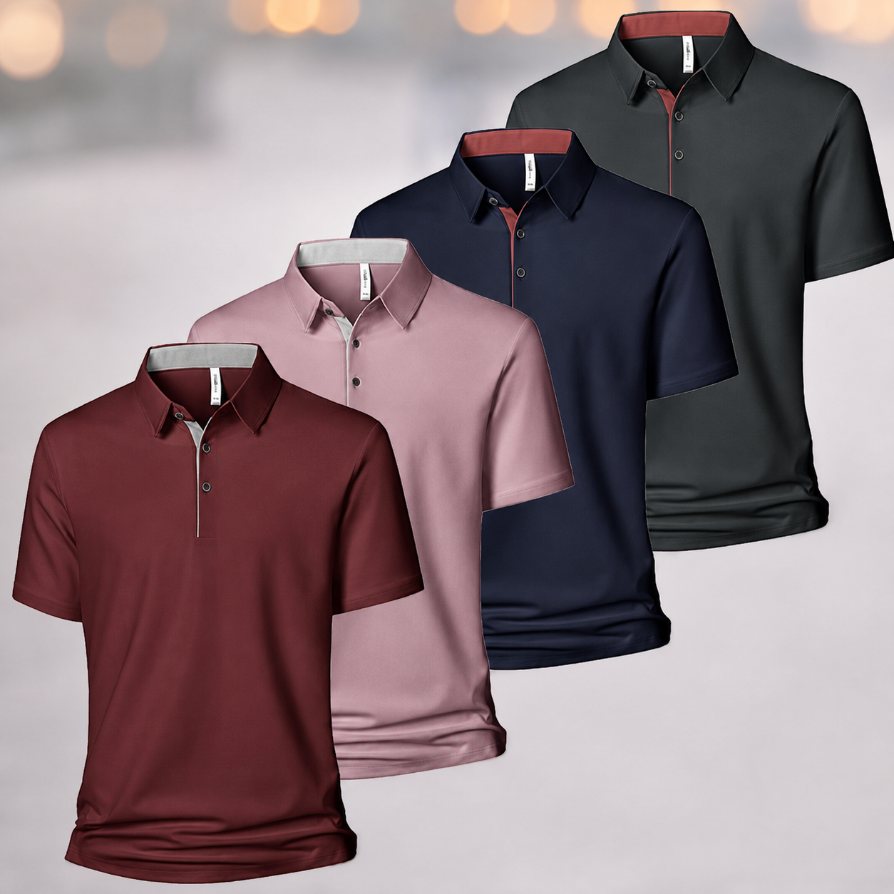 Pack of 4 Short Sleeve Polo T Shirts with Moisture Wicking Fabric for Men