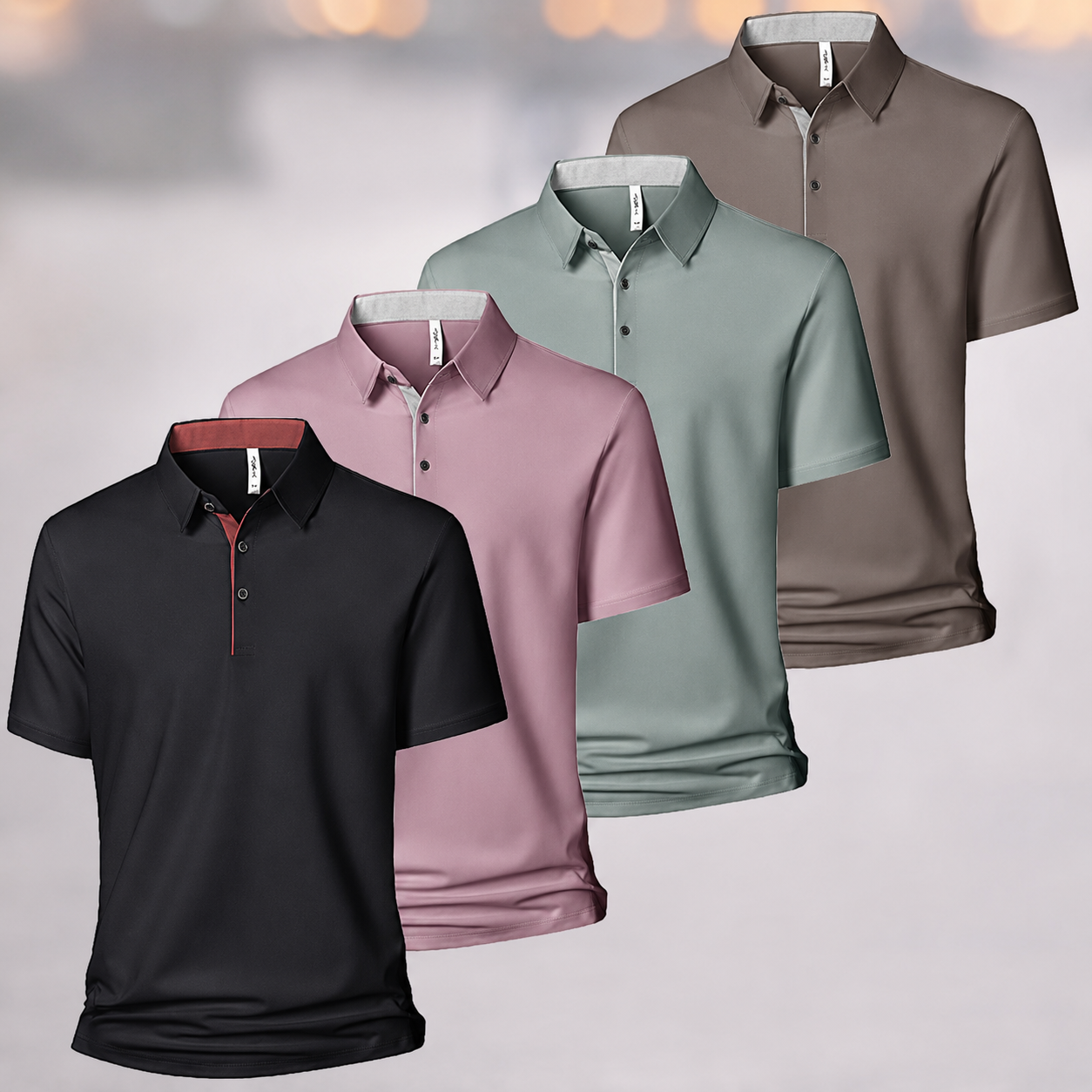 Pack of 4 Short Sleeve Polo T Shirts with Moisture Wicking Fabric for Men