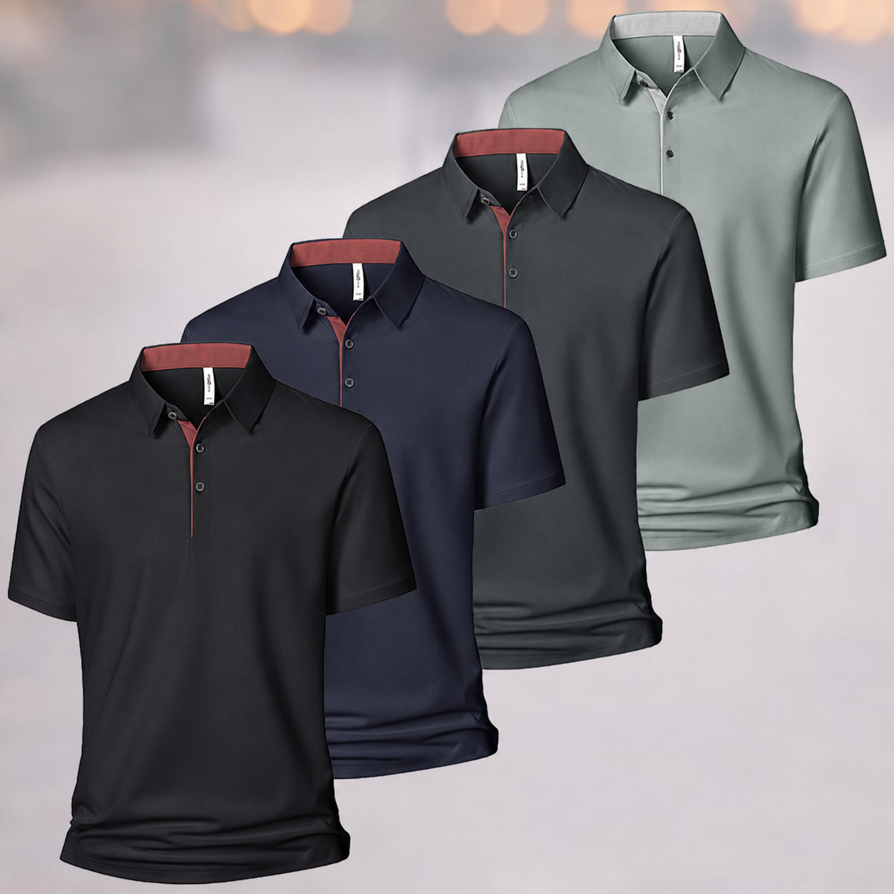 Pack of 4 Short Sleeve Polo T Shirts with Moisture Wicking Fabric for Men