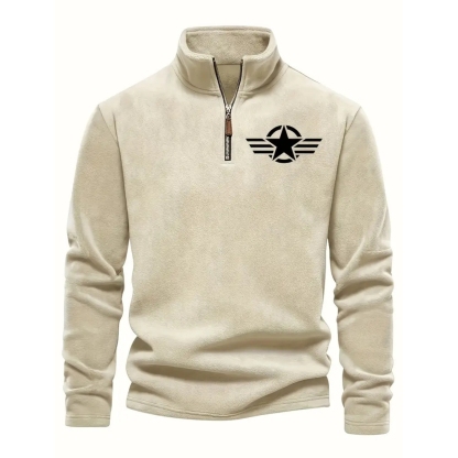 Classic Fleece Zip Pullover Warm Stand Collar Sweatshirt For Men