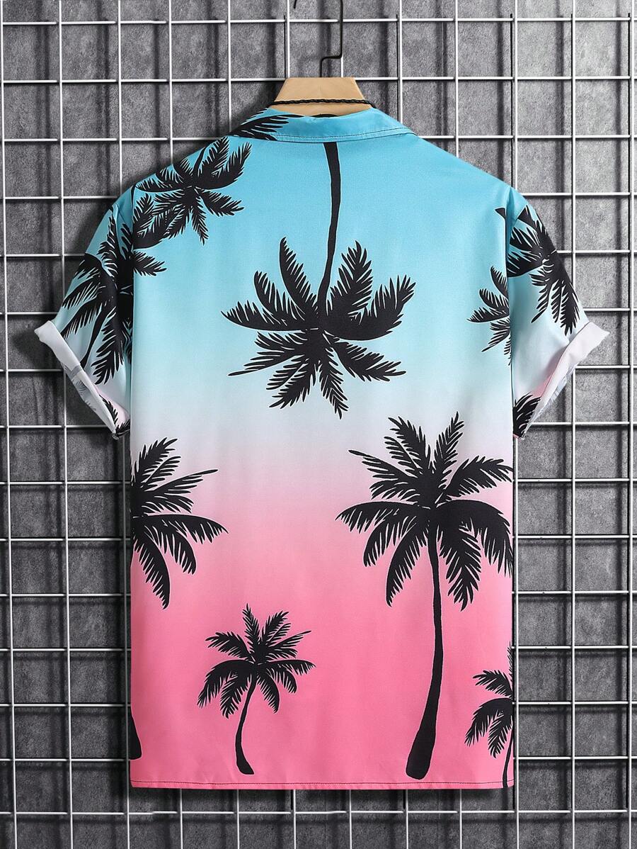 Coconut Tree Patterned Ombre Shirt-Vacay Outfit