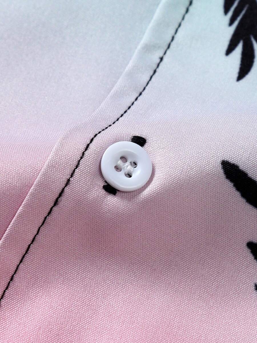 Coconut Tree Patterned Ombre Shirt-Vacay Outfit