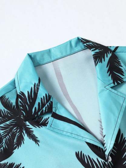 Coconut Tree Print Ombre Shirt-Vacay Outfit