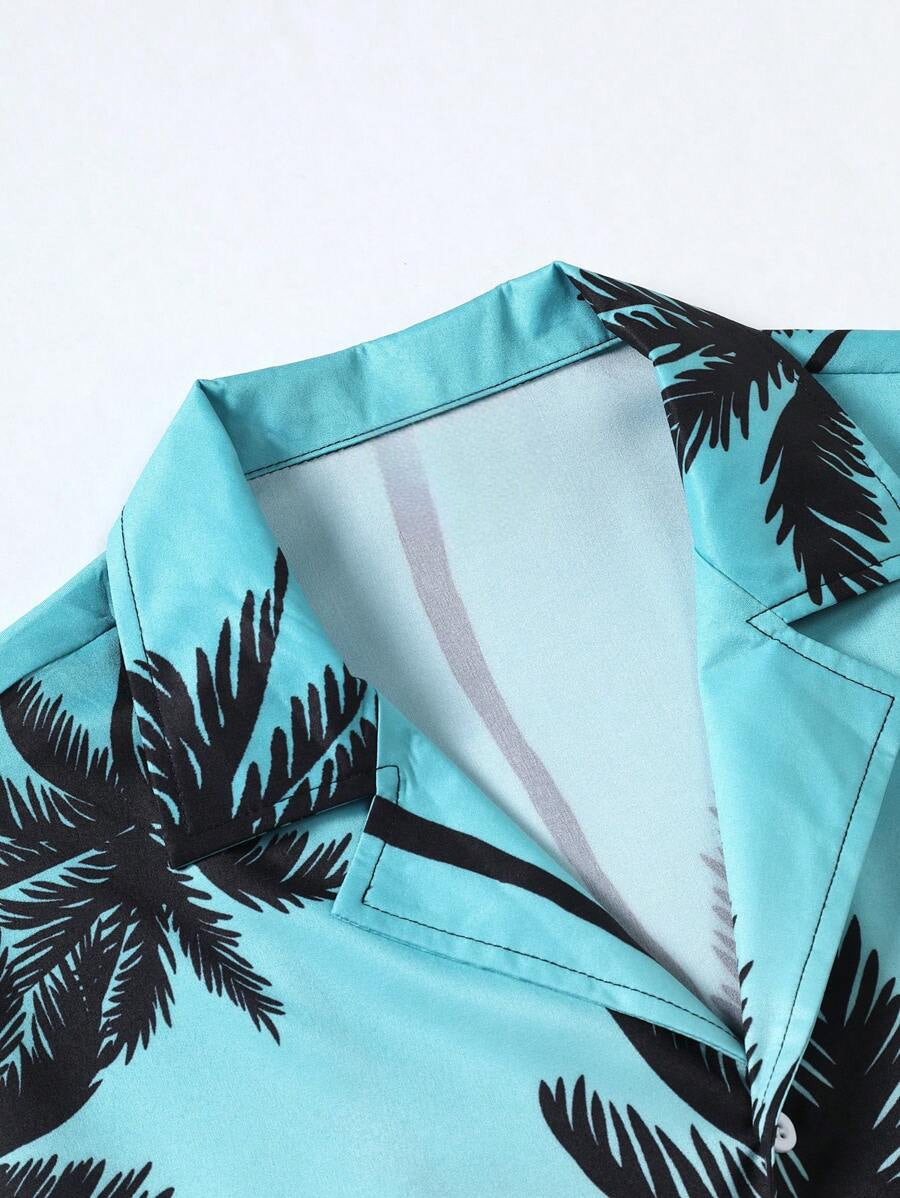 Coconut Tree Patterned Ombre Shirt-Vacay Outfit