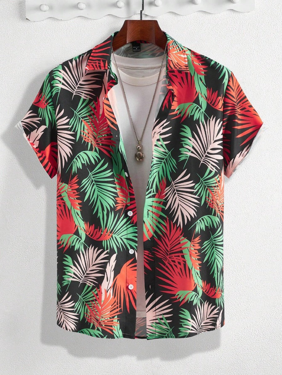 Comfy Fit Printed Short Sleeve Shirts-Vacay Outfit