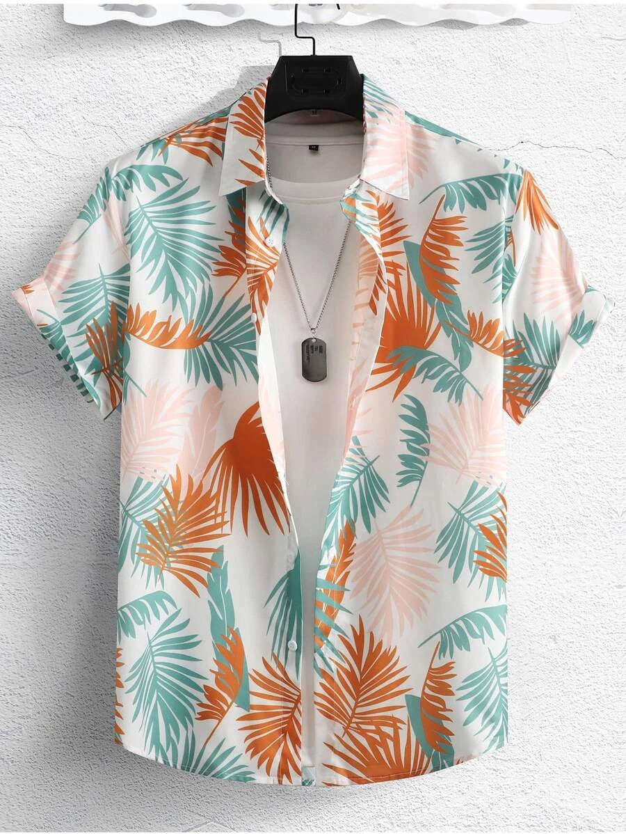 Short Sleeve Tropical Print Shirts-Vacay Outfit