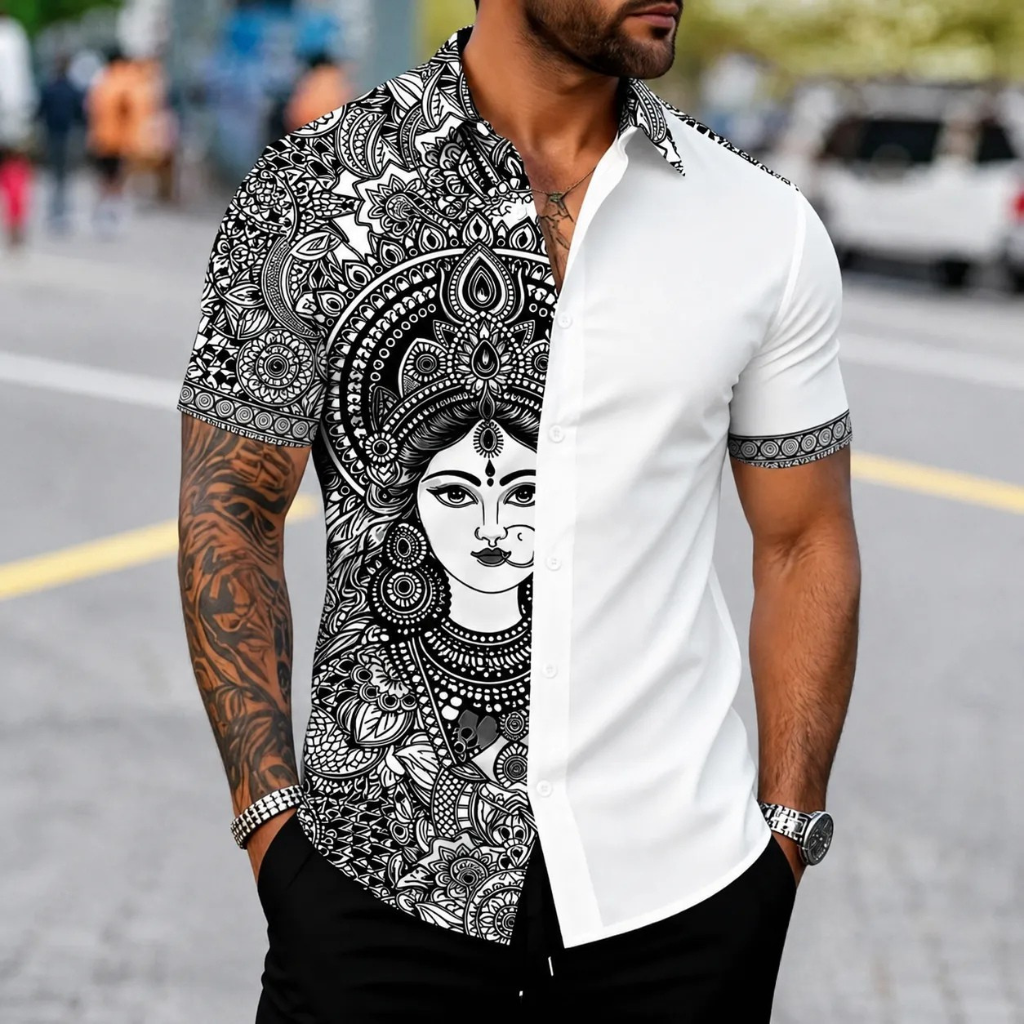Printed Short Sleeve Button Down Casual Summer Shirt For Men