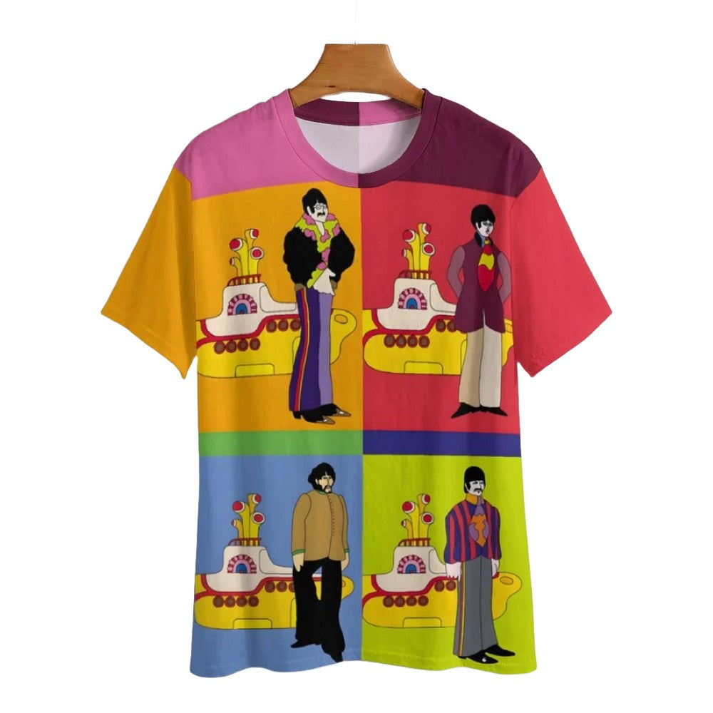 Vibrant Pop Art Style Crew Collar Casual T Shirt-Vacay Outfit
