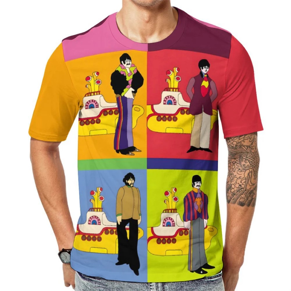 Vibrant Pop Art Style Crew Collar Casual T Shirt-Vacay Outfit