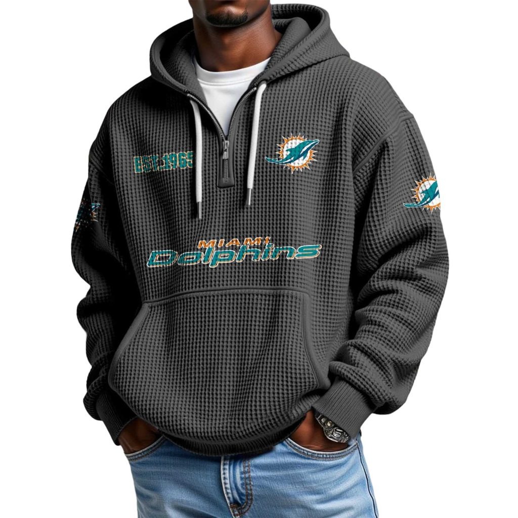 Miami Dolphins Football Themed Quarter Zip Hoodie