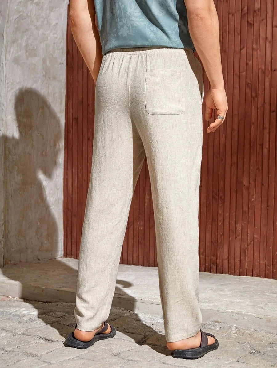 Drawstring Straight Fit Pants With Pocket-Vacay Outfit
