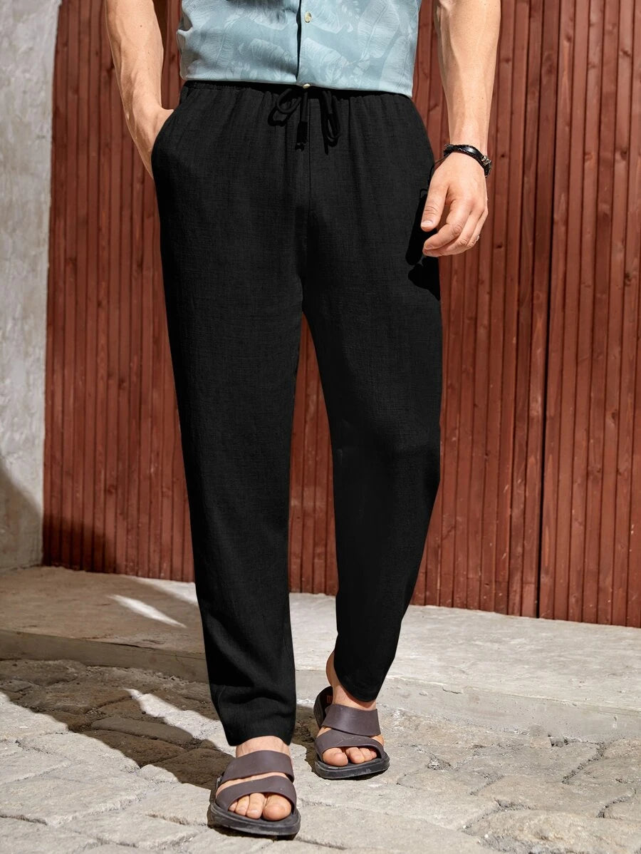 Drawstring Straight Fit Pants With Pocket-Vacay Outfit