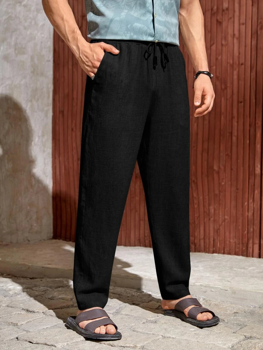 Drawstring Straight Fit Pants With Pocket-Vacay Outfit