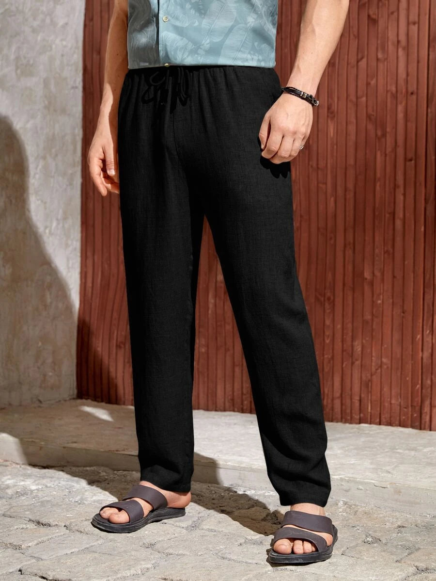 Drawstring Straight Fit Pants With Pocket-Vacay Outfit