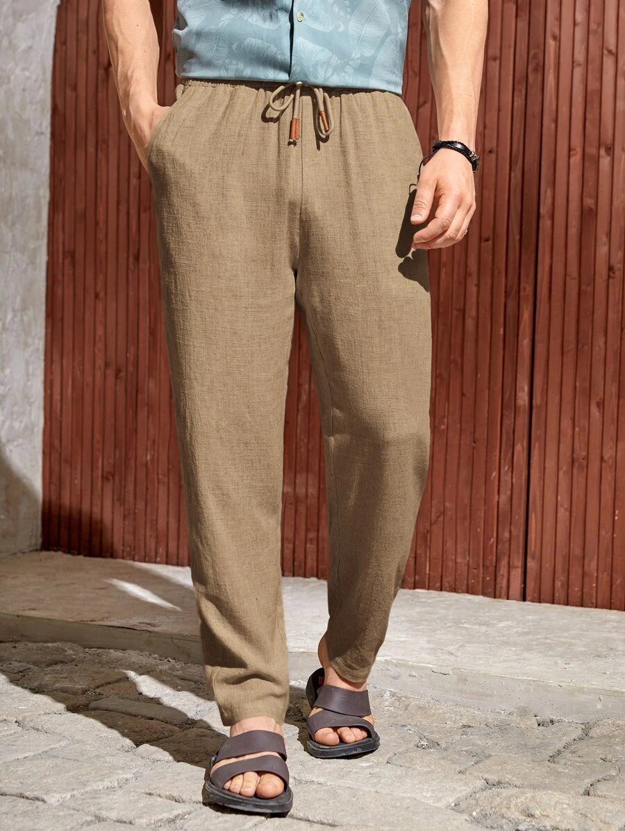 Drawstring Straight Fit Pants With Pocket-Vacay Outfit