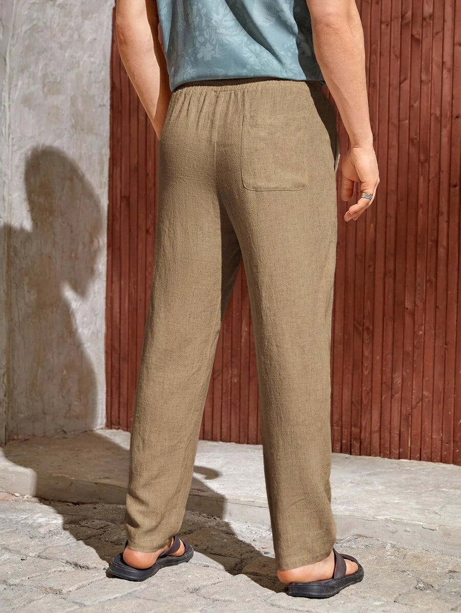 Drawstring Straight Fit Pants With Pocket-Vacay Outfit