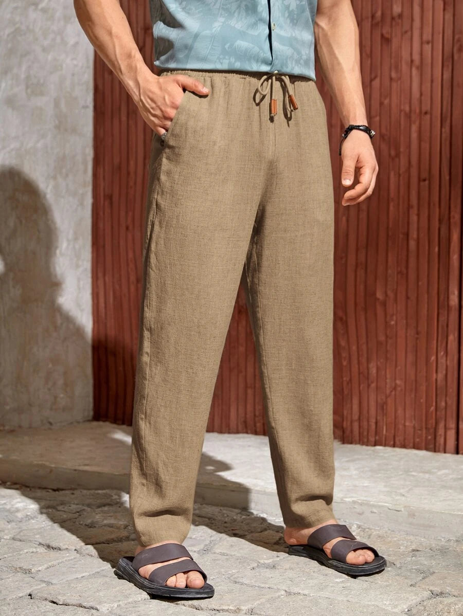 Drawstring Straight Fit Pants With Pocket-Vacay Outfit