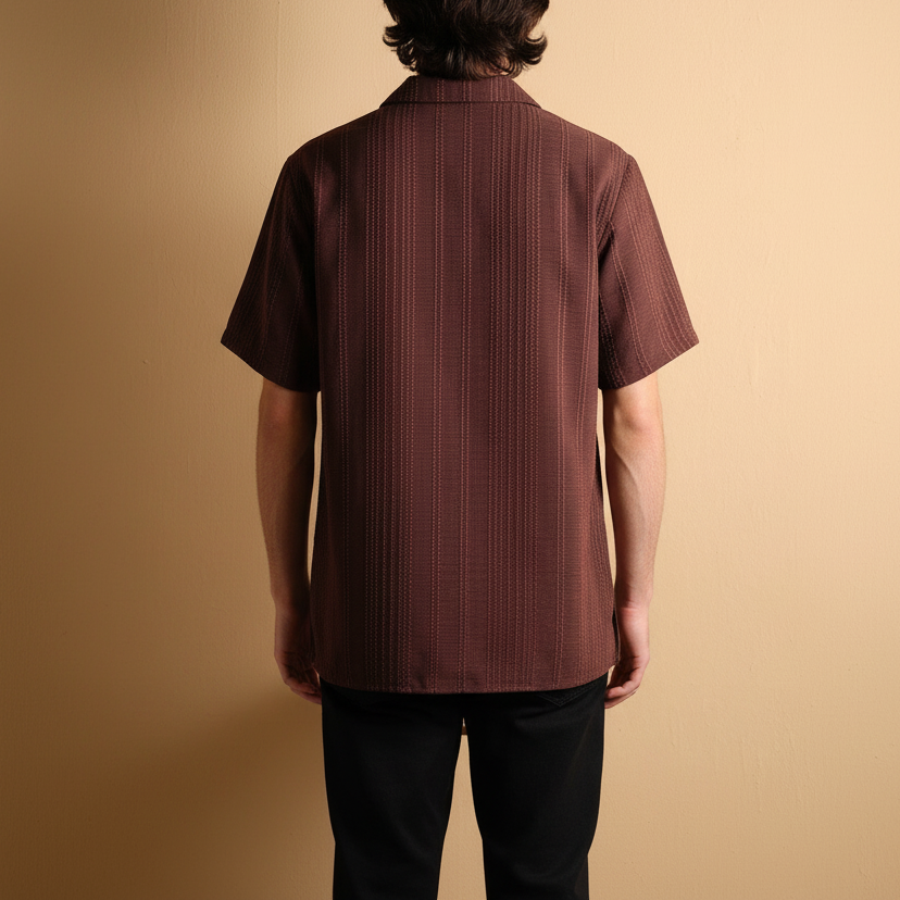Solid Color Jacquard Knit Short Sleeve Button Front Shirt For Men