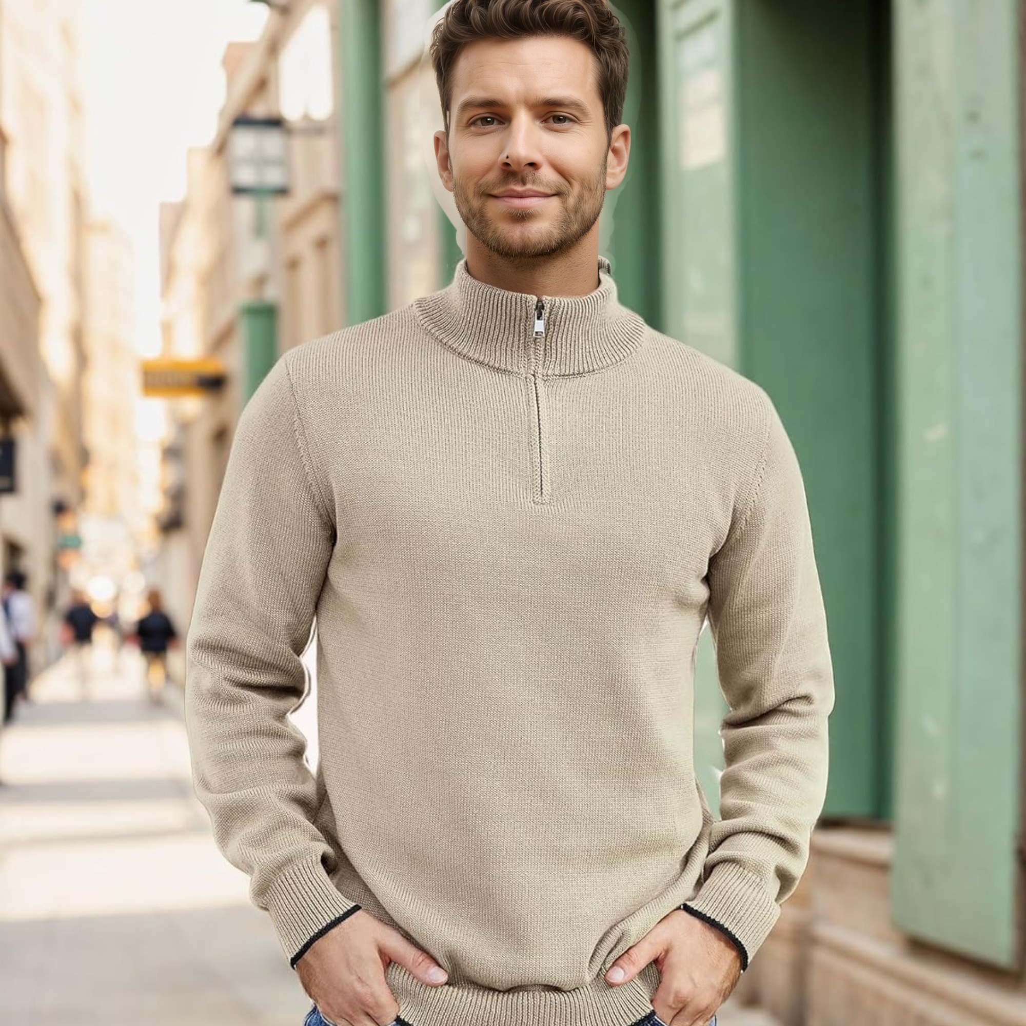 Quarter Zip Lightweight Knit Pullover Sweater