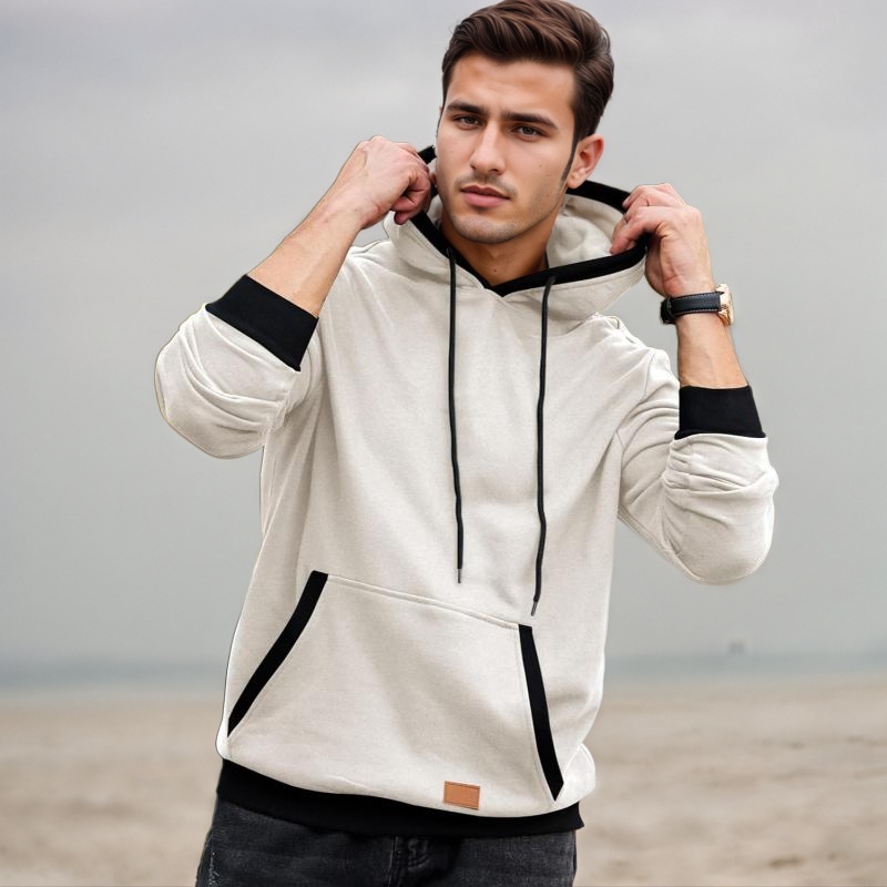 Fashion Long Sleeve Drawstring Fleece Pullover Hoodie With Pockets