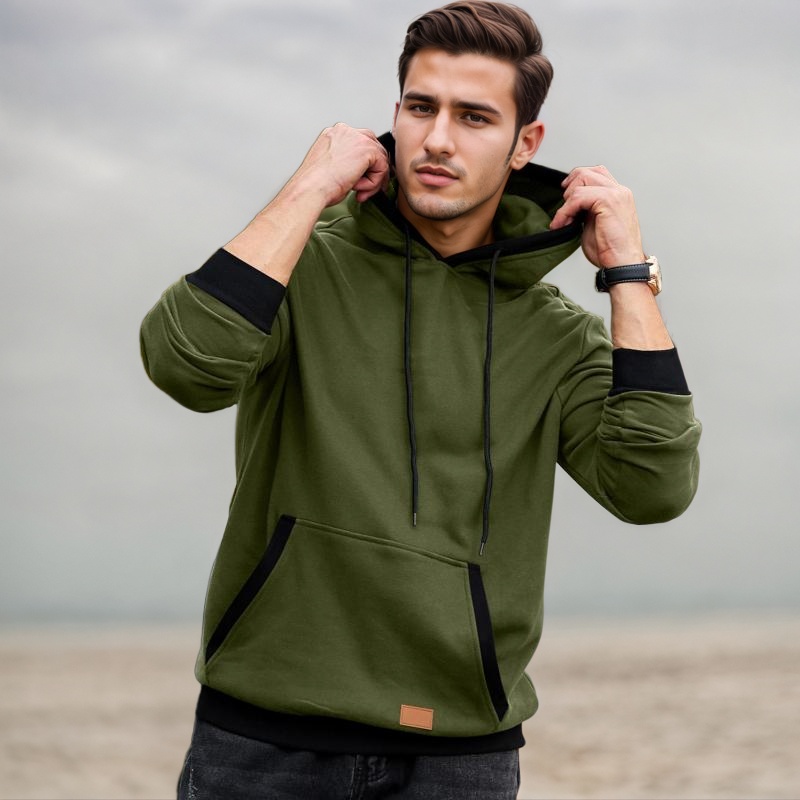 Fashion Long Sleeve Drawstring Fleece Pullover Hoodie With Pockets