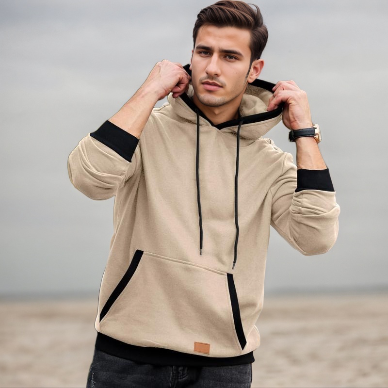 Fashion Long Sleeve Drawstring Fleece Pullover Hoodie With Pockets