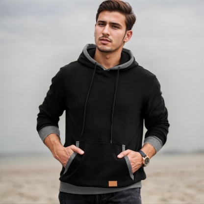 Fashion Long Sleeve Drawstring Fleece Pullover Hoodie With Pockets