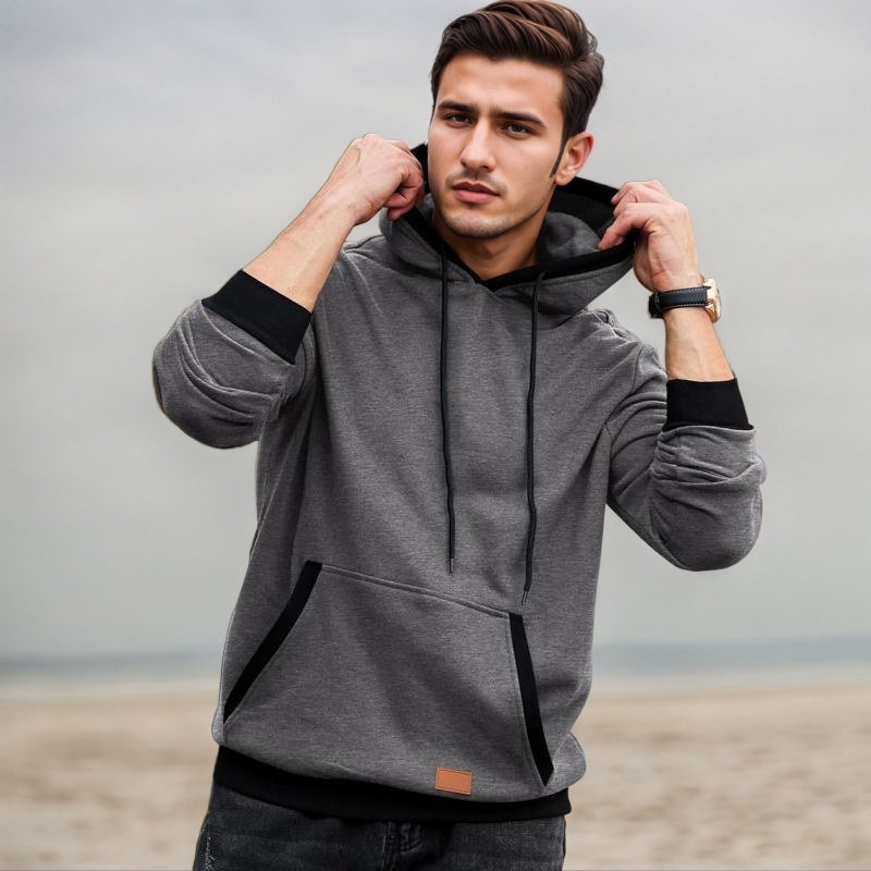 Long Sleeve Drawstring Fleece Pullover Hoodie With Pockets