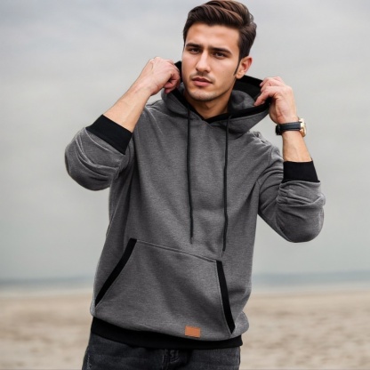Fashion Long Sleeve Drawstring Fleece Pullover Hoodie With Pockets