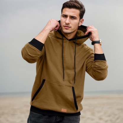 Fashion Long Sleeve Drawstring Fleece Pullover Hoodie With Pockets
