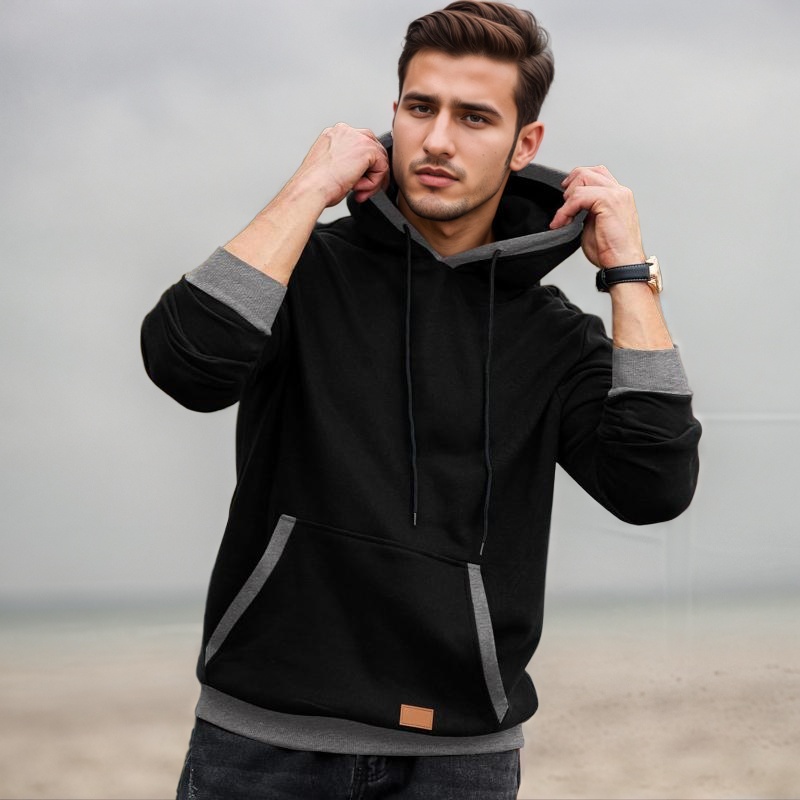 Fashion Long Sleeve Drawstring Fleece Pullover Hoodie With Pockets