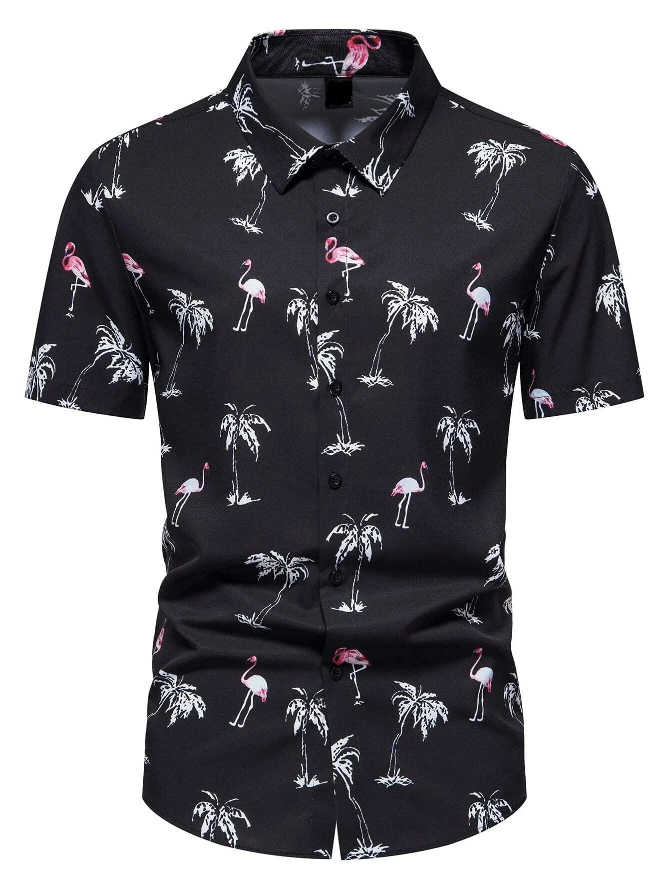 Flamingo And Tropical Patterned Shirt-Vacay Outfit