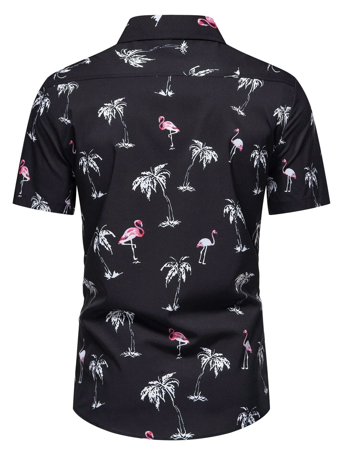 Flamingo And Tropical Patterned Shirt-Vacay Outfit