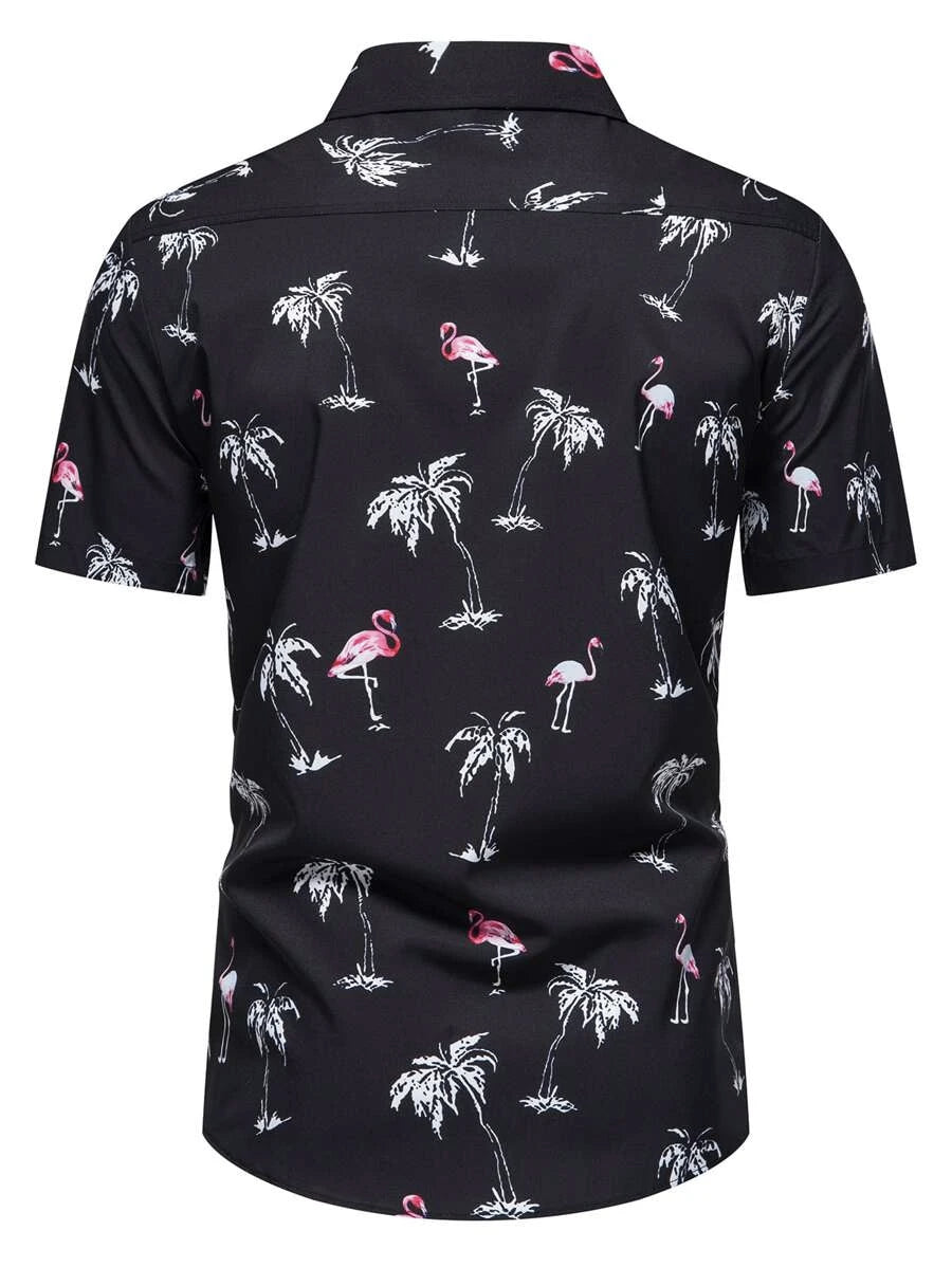 Flamingo And Tropical Print Shirt-Vacay Outfit