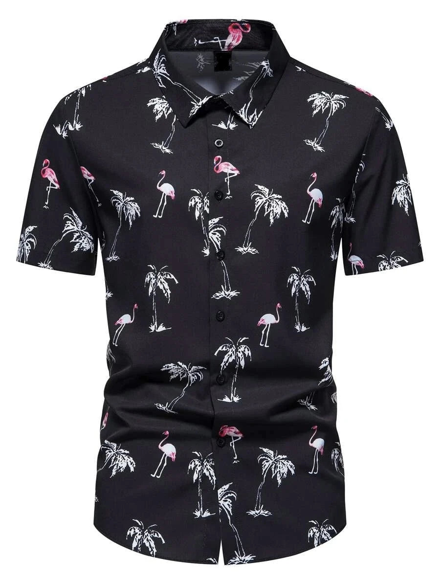 Flamingo And Tropical Print Shirt-Vacay Outfit