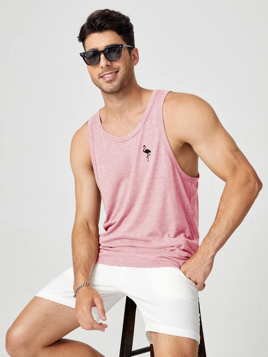 Flamingo Printed Tank Top-Vacay Outfit