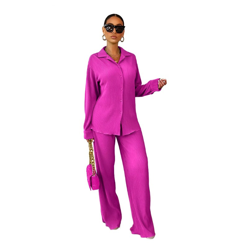 Flare Pleated Wide Leg Pants Co-Ord Sets-Vacay Outfit